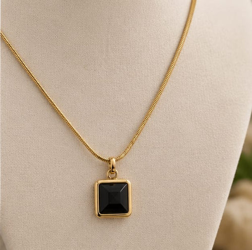 Gold Necklace with Black Pendant