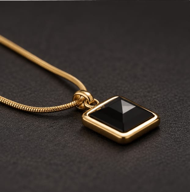 Gold Necklace with Black Pendant